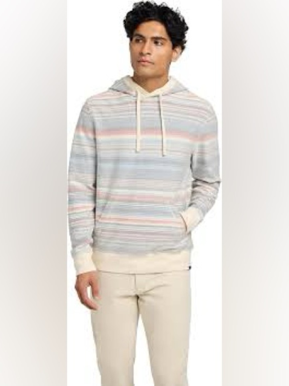 Faherty Striped Hooded Sweater in Gray, Cream & Pink